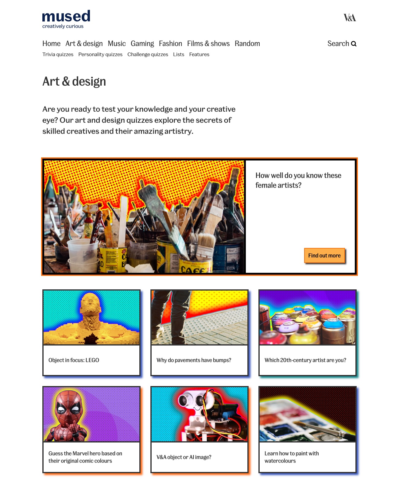 Mused art and design content on desktop